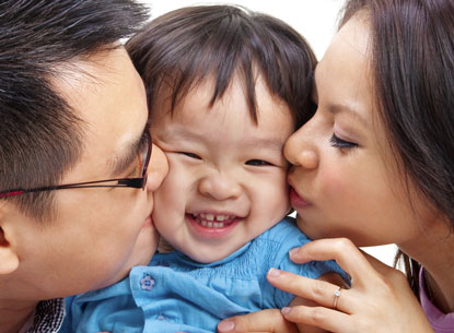 Child Kissed by Parents
